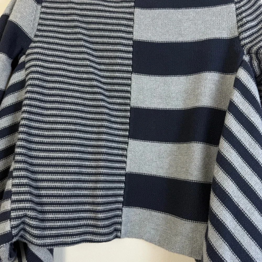 Tea Womens Open Cardigan Sweater sz XL Gray Striped Knitwear Boxy Outdoor Hi-Low